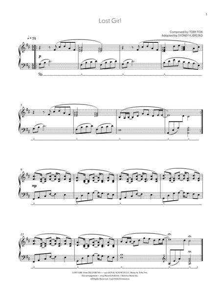 Lost Girl (DELTARUNE Chapter 2 - Piano Sheet Music)
