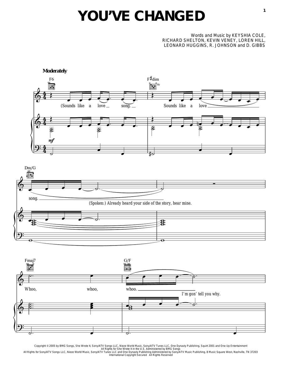 You've Changed Piano, Vocal, Guitar scores gallery preview page 1