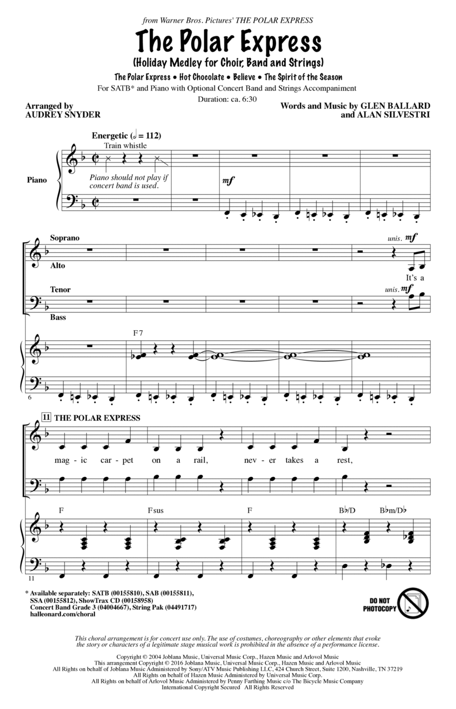 The Polar Express (Holiday Medley) (arr. Audrey Snyder) 4-Part scores gallery preview page 1