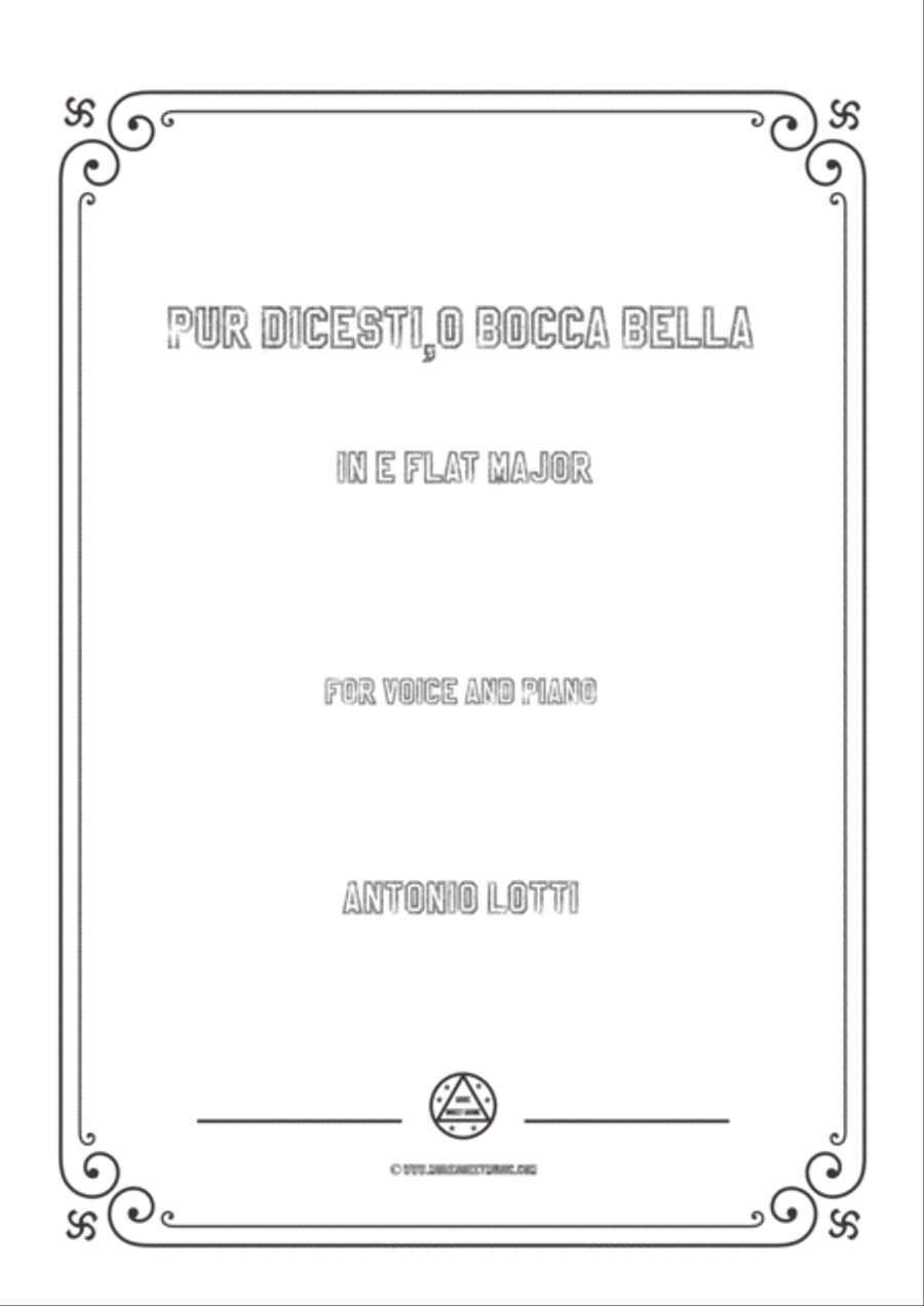 Lotti-Pur dicesti,o bocca bella in E flat Major,for Voice and Piano Voice Solo scores gallery preview page 1