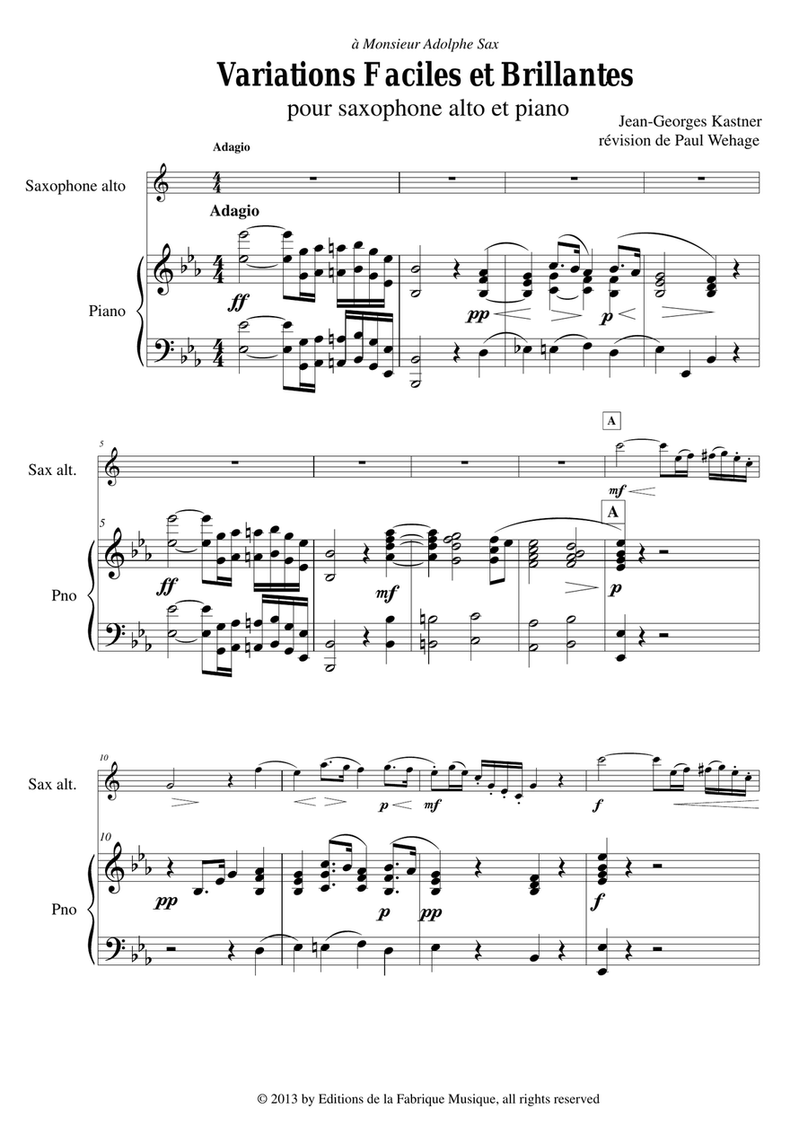 Jean-Georges Kastner: Variations Faciles et Brillantes for alto saxophone and piano Alto Saxophone scores gallery preview page 2