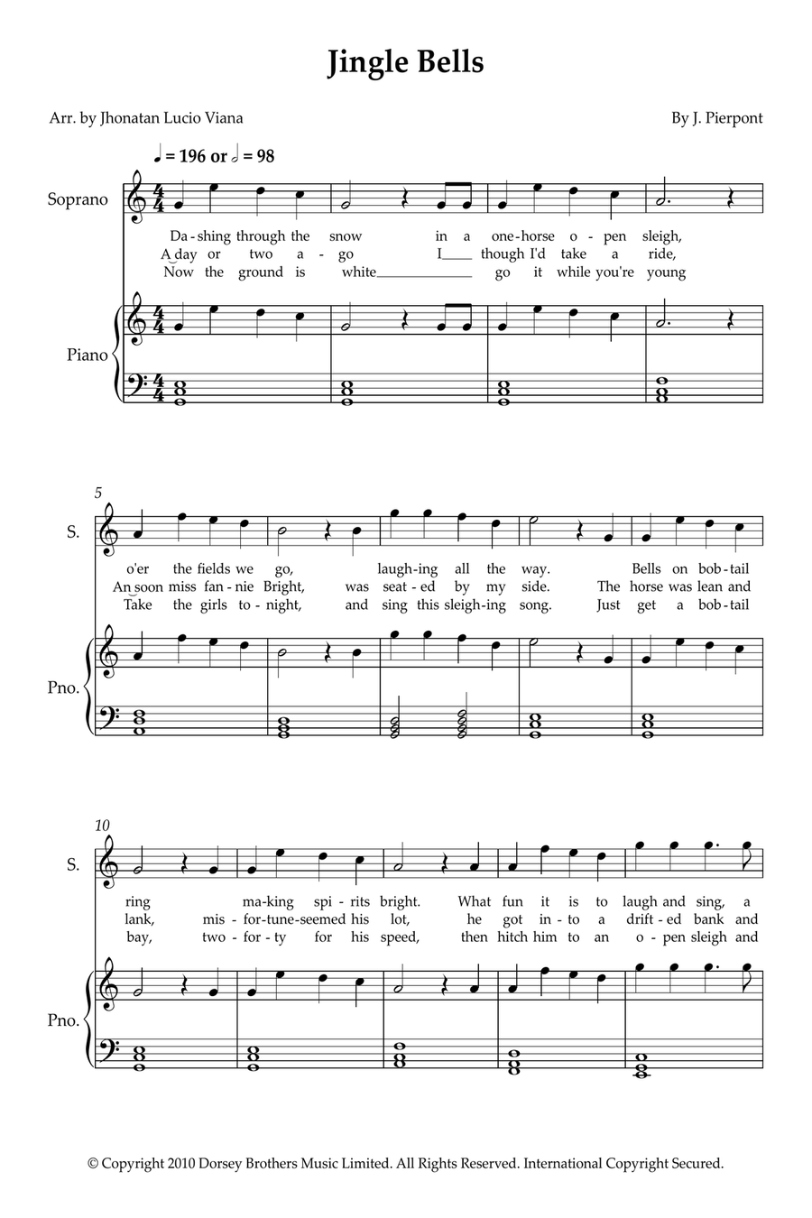 Jingle Bells Jingle Bells Soprano Voice scores gallery preview page 1