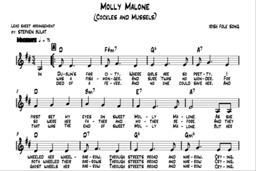 Molly Malone (Cockles and Mussels) - Lead sheet (key of D) Large Ensemble scores gallery preview page 2