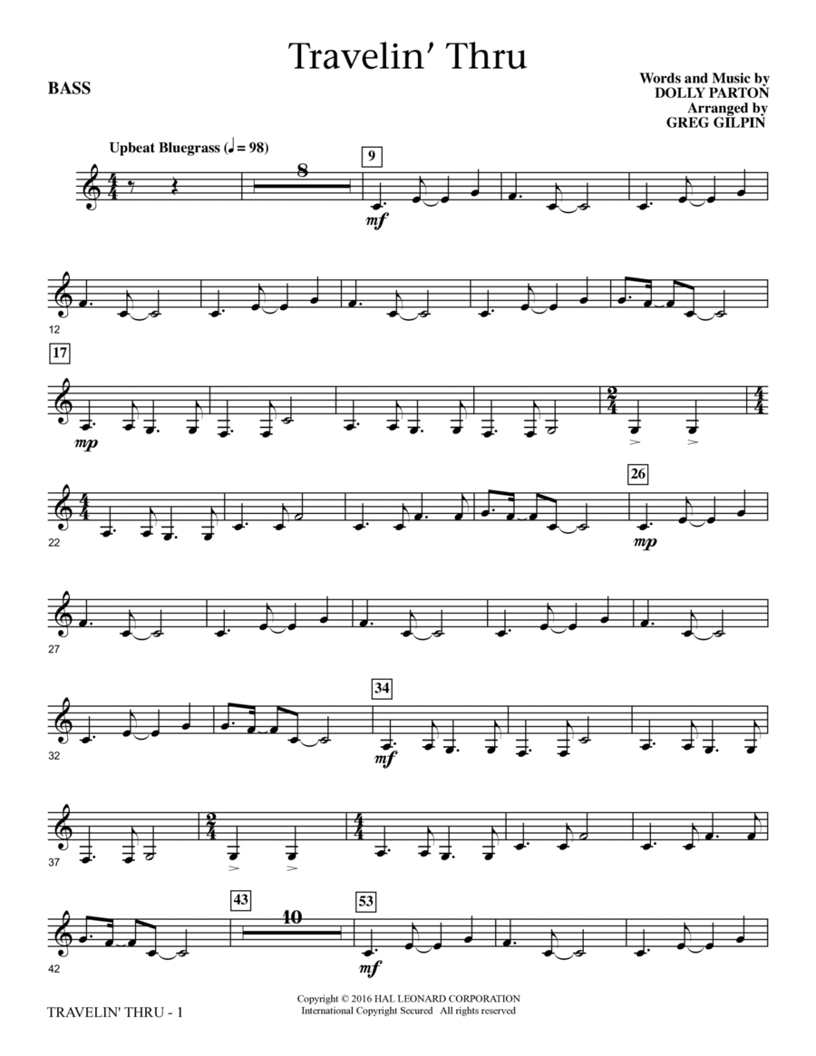 Travelin' Thru - Bass Choir scores gallery preview page 1