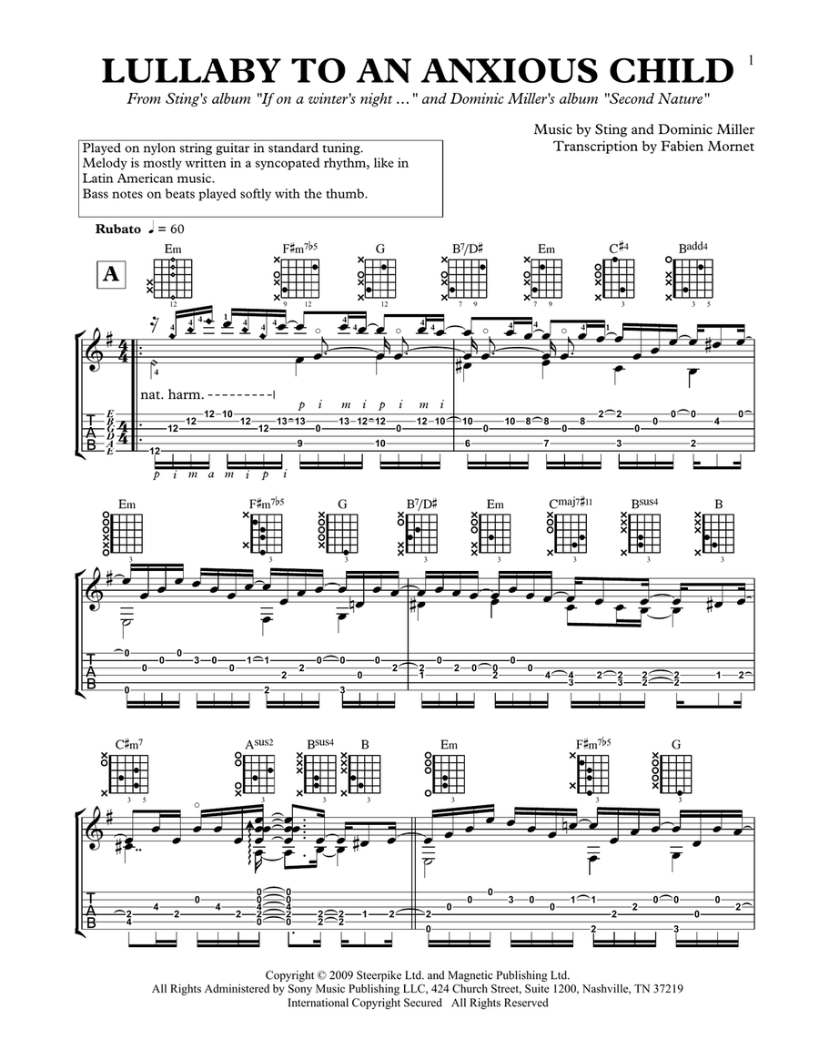 Lullaby To An Anxious Child Acoustic Guitar scores gallery preview page 1