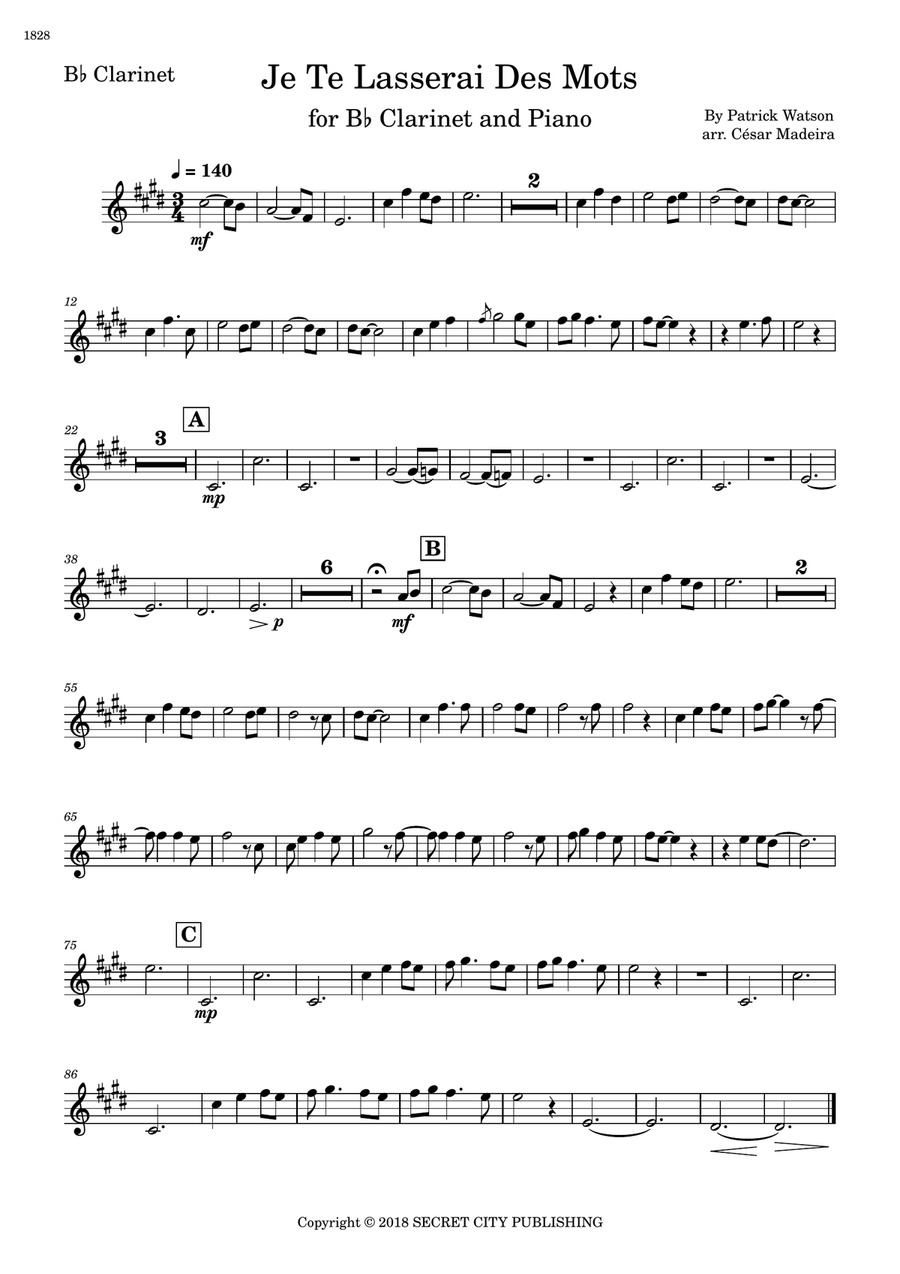 Je Te Laisserai Des Mots B-Flat Clarinet scores gallery preview page 2