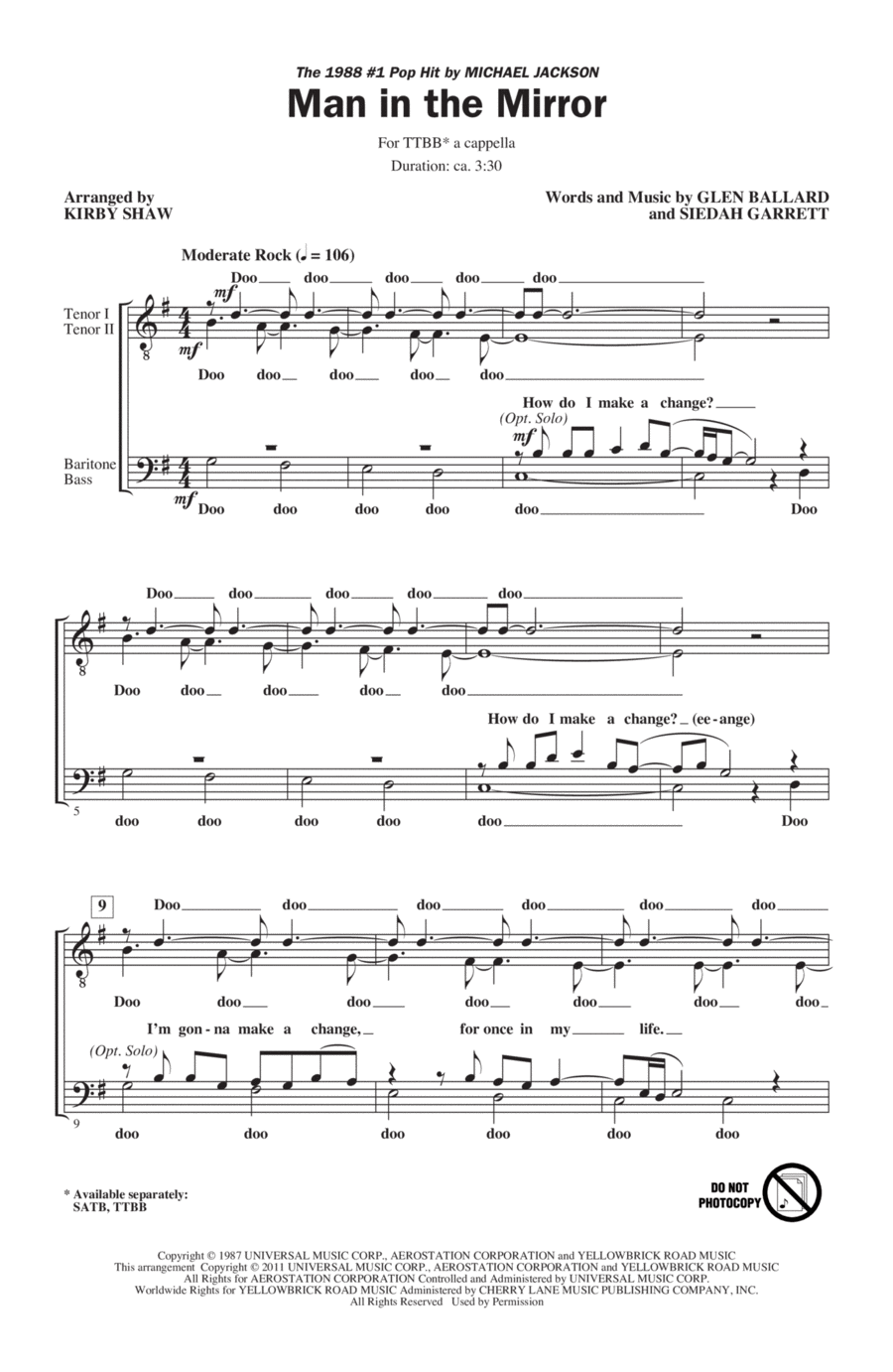 Man In The Mirror (arr. Kirby Shaw) TTBB scores gallery preview page 1