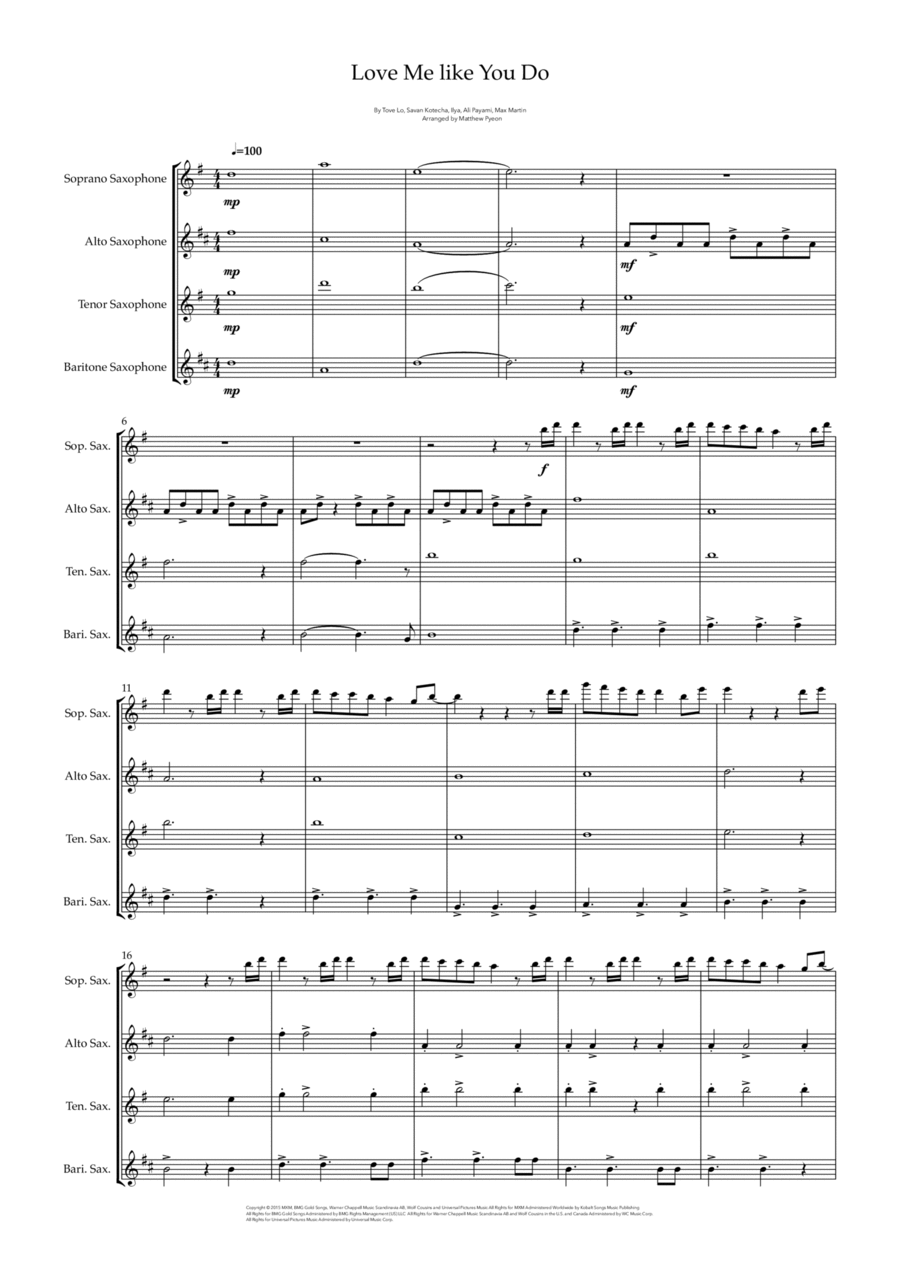 Love Me Like You Do Love Me Like You Do Woodwind Quartet scores gallery preview page 1