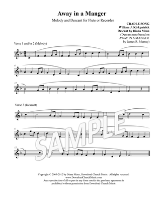 Away in a Manger - Recorder or Flute melody & descant