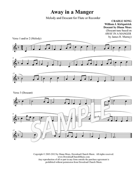 Away in a Manger - Recorder or Flute melody & descant image number null