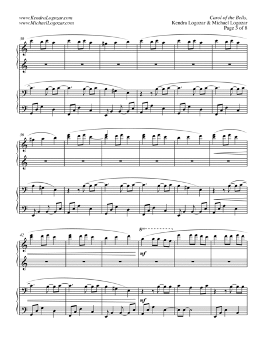Carol of the Bells - Duet (Christmas/Holiday Arrangment) 1 Piano, 4-Hands scores gallery preview page 3