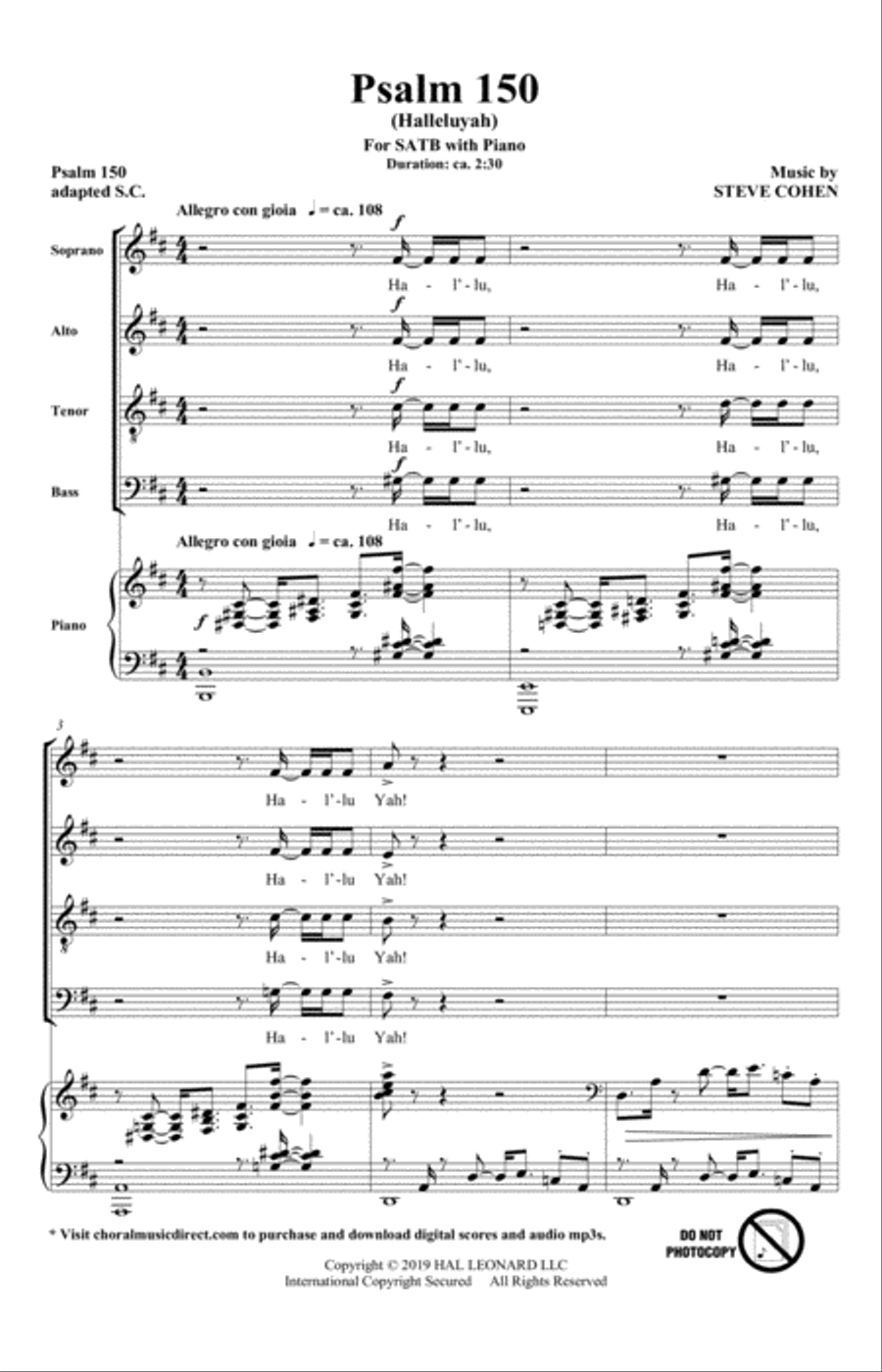 Psalm 150 (Halleluyah) Psalm 150 (Halleluyah) 4-Part scores gallery preview page 1