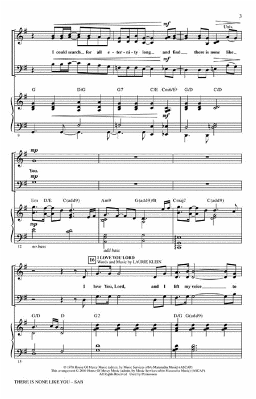 There Is None Like You with I Love You Lord 3-Part scores gallery preview page 3