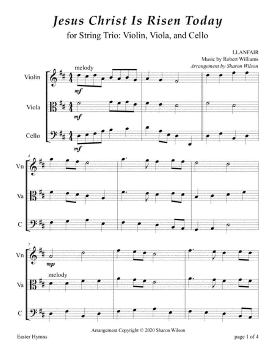 Jesus Christ Is Risen Today (for String Trio – Violin, Viola, and Cello) String Trio scores gallery preview page 3