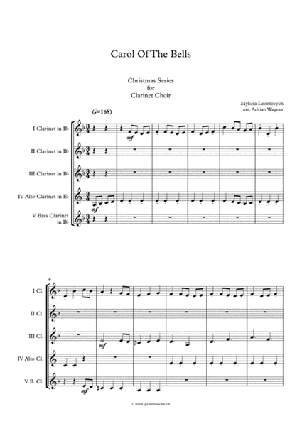 "Carol Of The Bells" (Pentatonix Style) Clarinet Choir arr. Adrian Wagner image number null