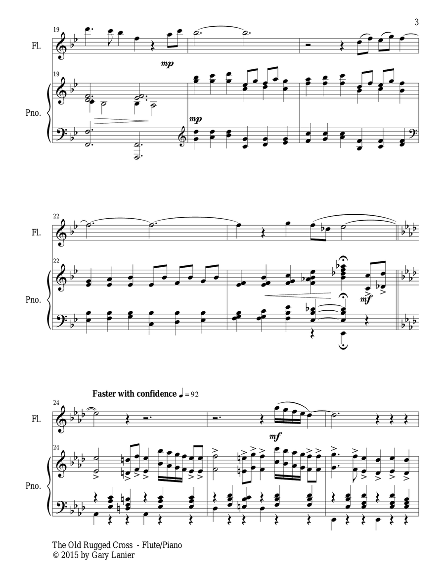THE OLD RUGGED CROSS (Duet – Flute and Piano/Score and Parts) Woodwind Duet scores gallery preview page 4
