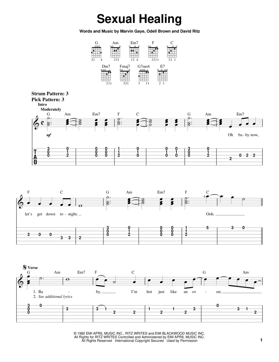 Sexual Healing Acoustic Guitar scores gallery preview page 1