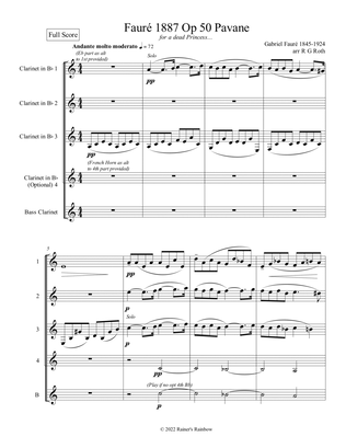 Book cover for Fauré 1887 Op 50 Pavane Clarinet Quartet