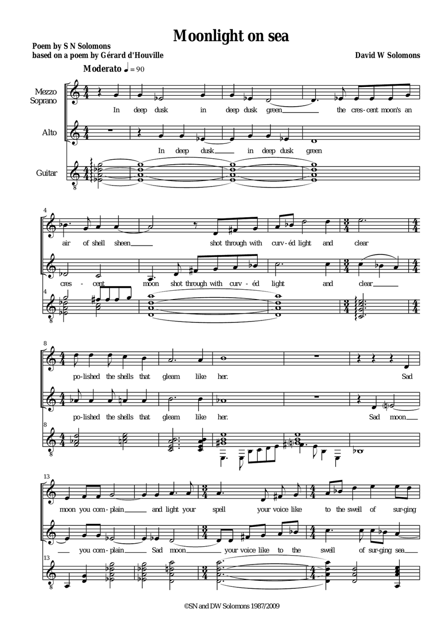 Moonlight on sea – mezzo sopranos, altos and guitar SA scores gallery preview page 1