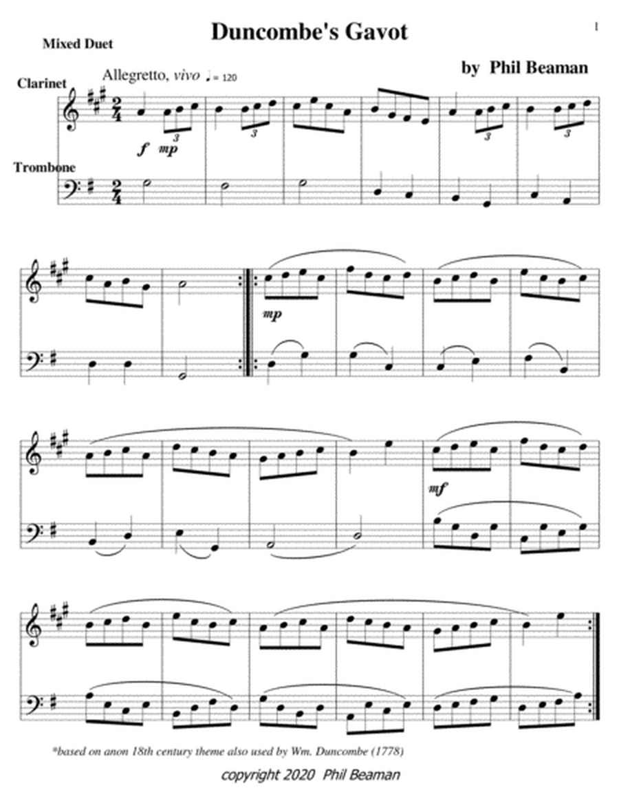 Duncombe's Gavot-mixed Duet 19-clarinet/trombone image number null