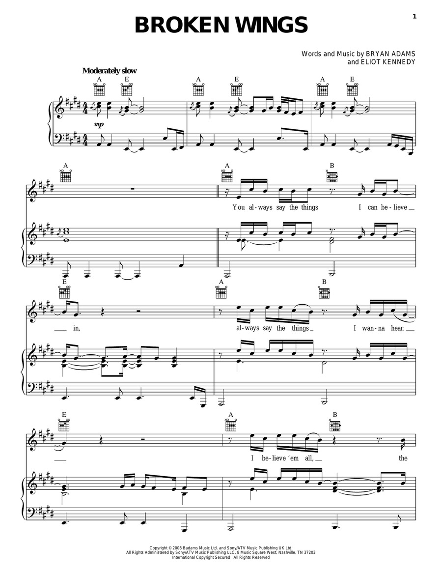 Broken Wings Broken Wings Piano, Vocal, Guitar scores gallery preview page 1
