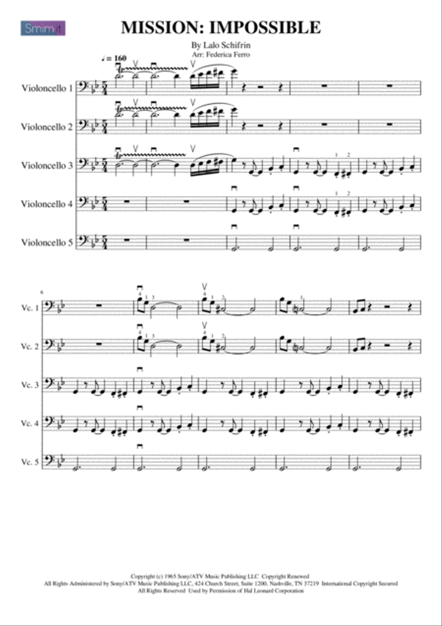 Mission: Impossible Theme from the Paramount Television Series MISSION: IMPOSSIBLE Cello Solo scores gallery preview page 1
