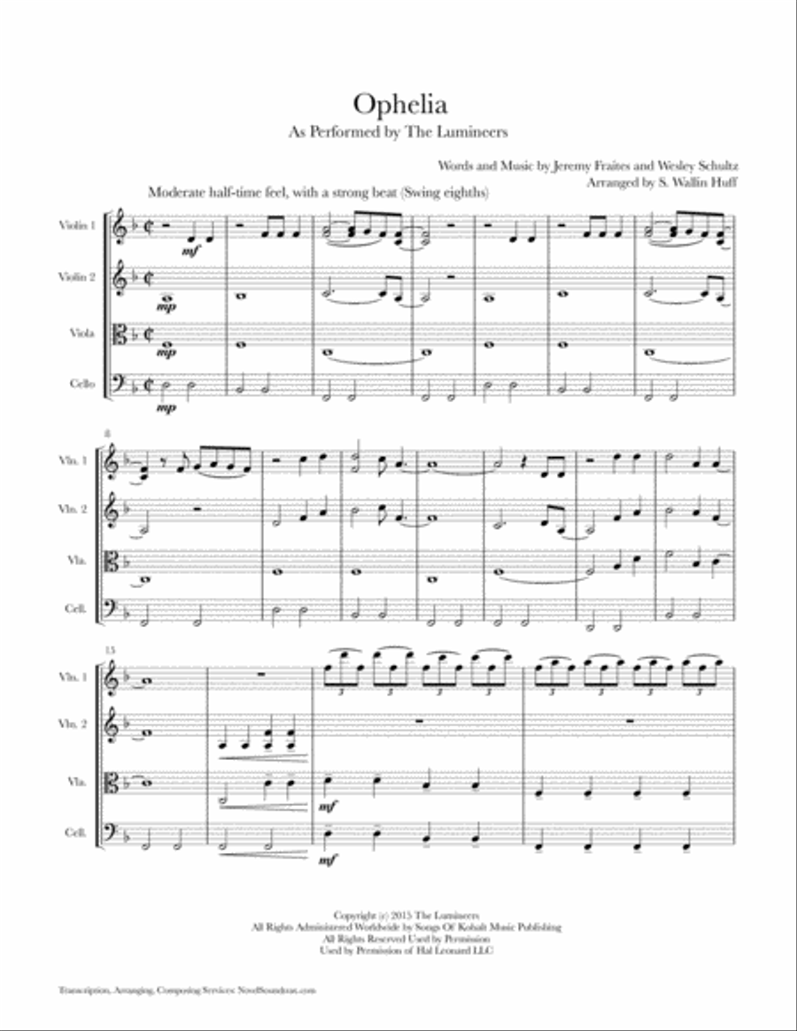 Ophelia String Quartet scores gallery preview page 1