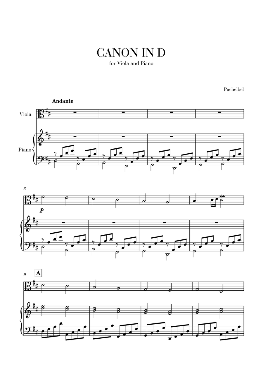 Canon in D for Viola and Piano Harpsichord scores gallery preview page 1