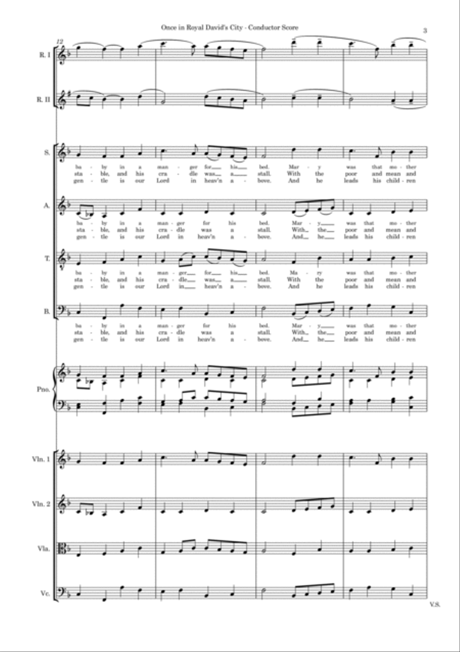Once In Royal David's City (in F) – SATB, String 4tet, Piano, 2 flexible wind SATB scores gallery preview page 5