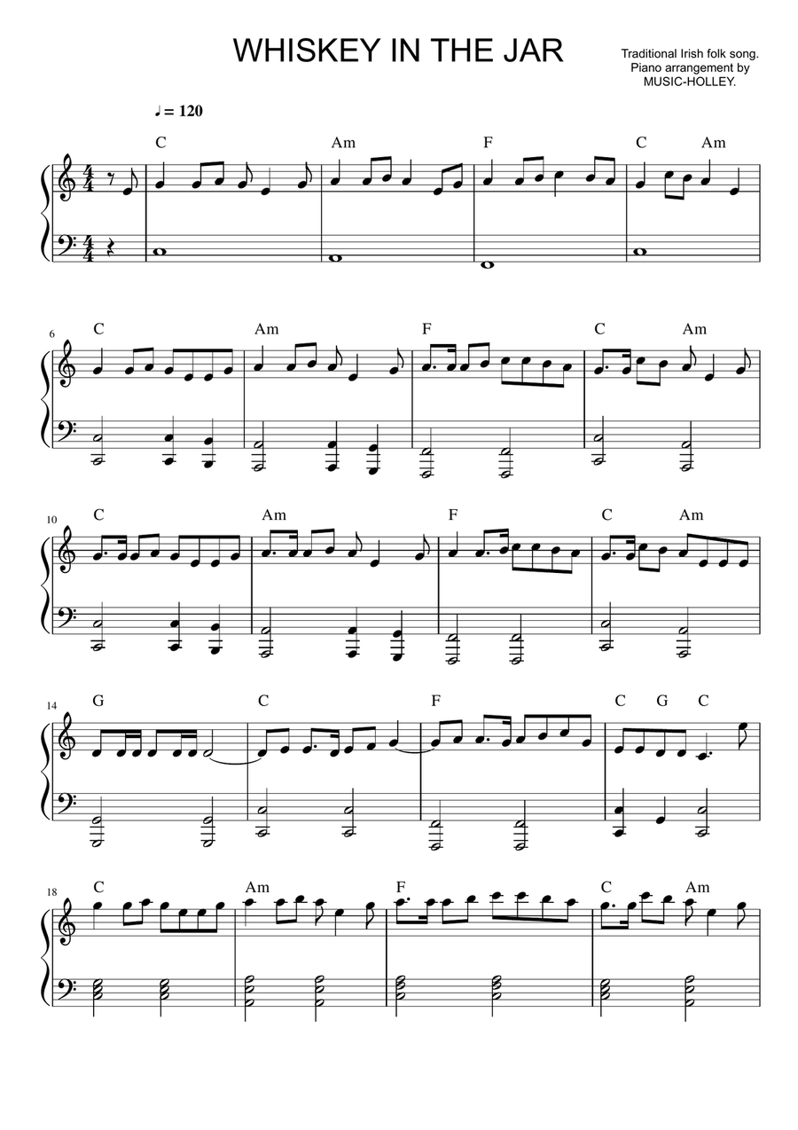 Traditional Irish song - Whiskey in the Jar (piano sheet) Small Ensemble scores gallery preview page 1