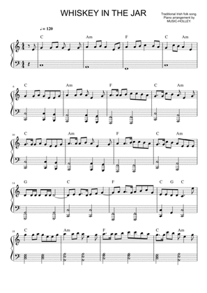 Book cover for Traditional Irish song - Whiskey in the Jar (piano sheet)