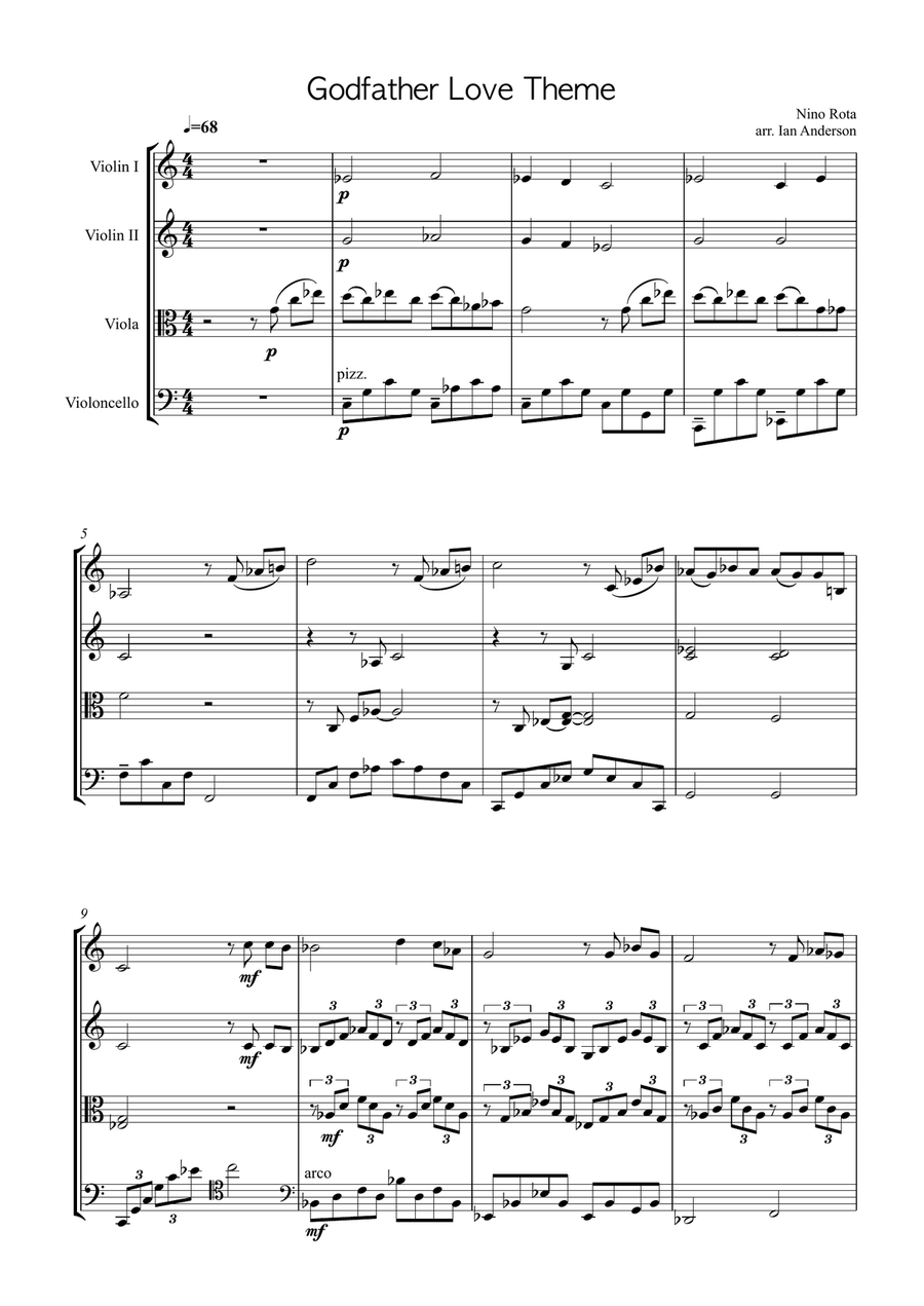 The Godfather (love Theme) String Quartet scores gallery preview page 1