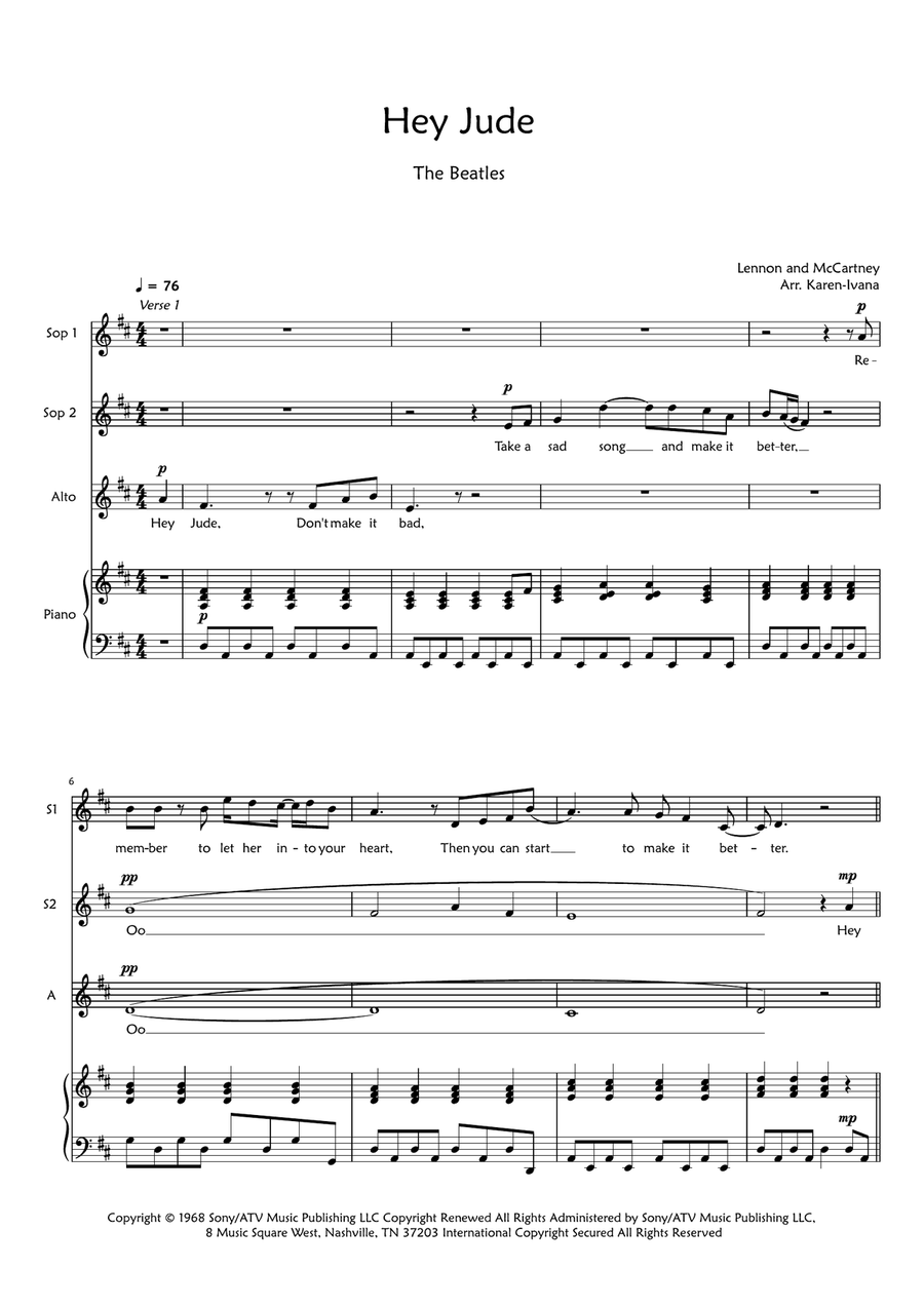 Hey Jude Hey Jude SSA scores gallery preview page 1