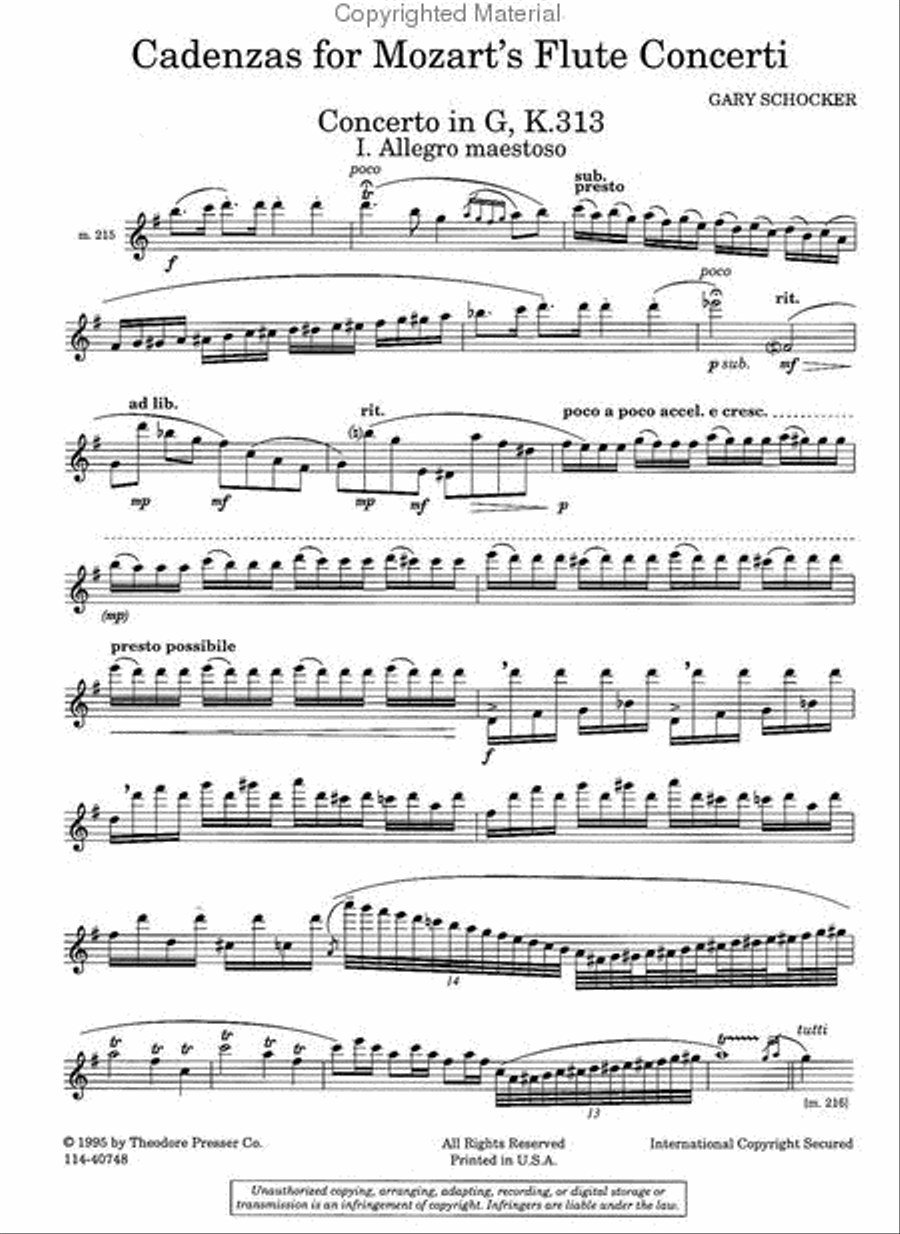 Cadenzas For Mozart's Flute Concerti