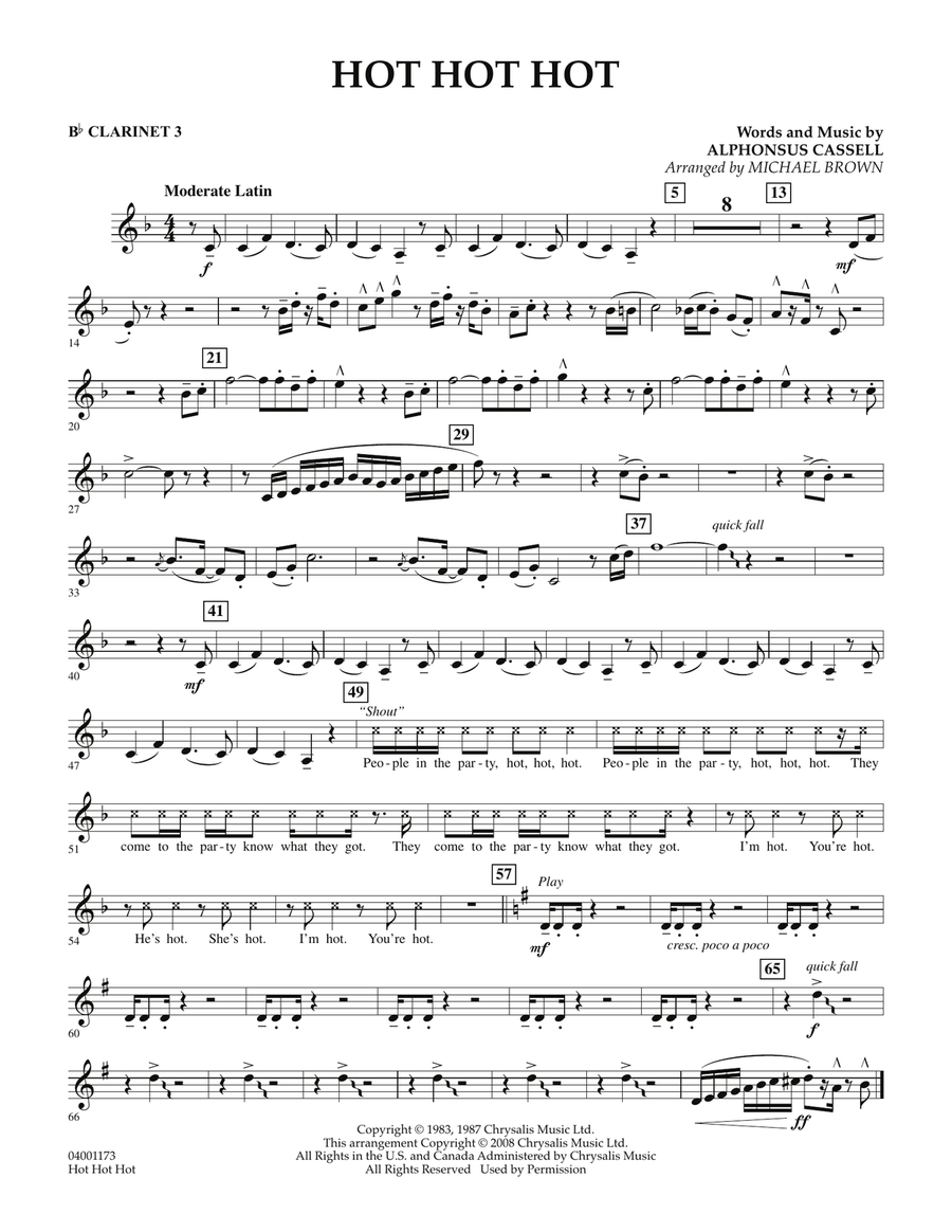 Hot Hot Hot - Bb Clarinet 3 Concert Band scores gallery preview page 1