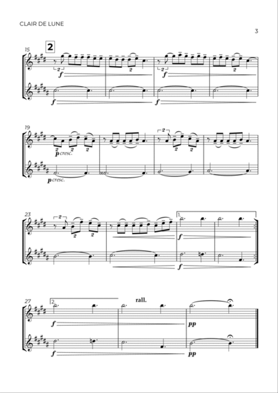 CLAIR DE LUNE - SAX TENOR & BARITONE Woodwind Duet scores gallery preview page 3