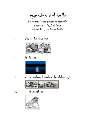 Book cover for leyendas del valle (for Classical Guitar Quartet/Ensemble)