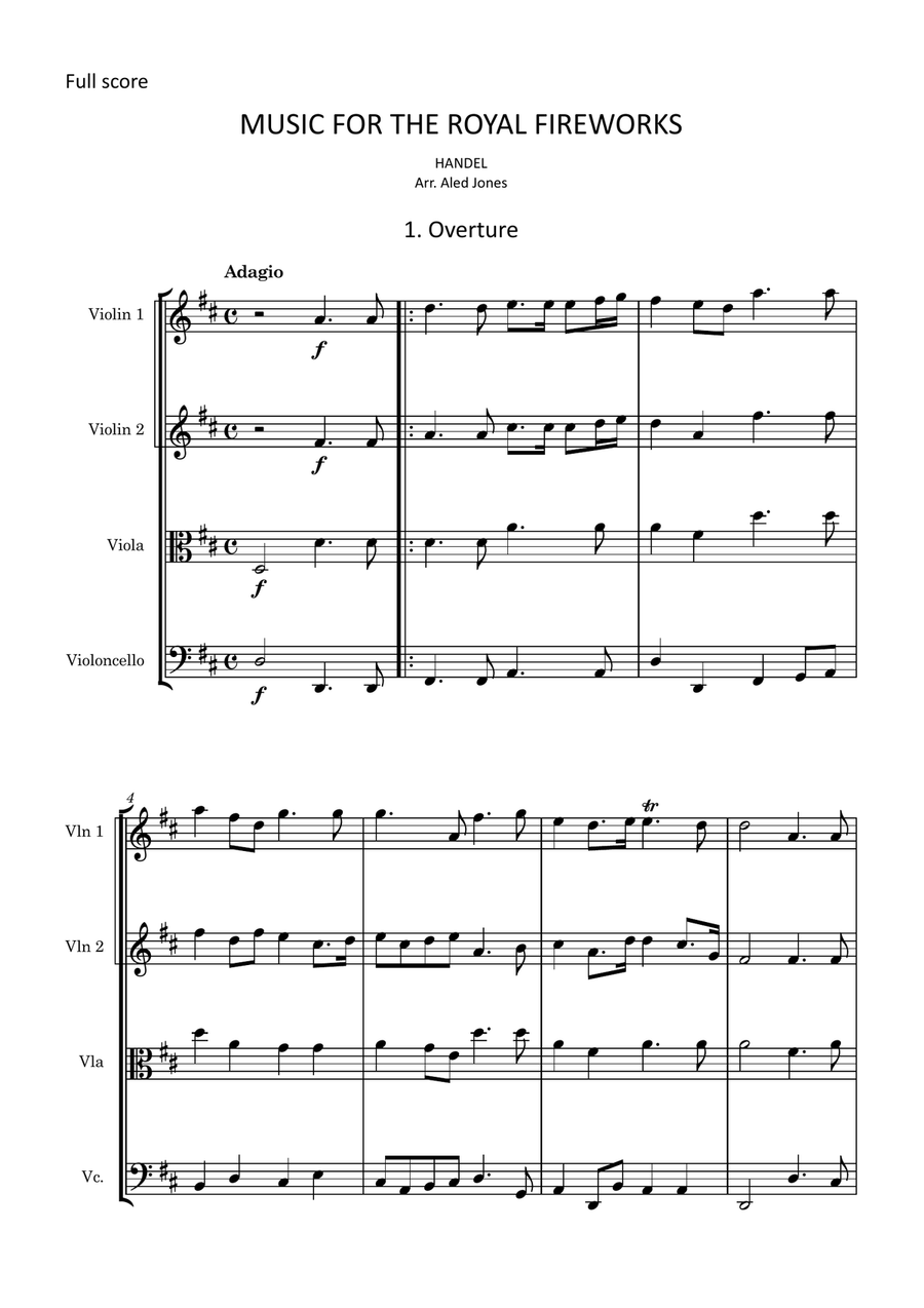 Handel - Music For The Royal Fireworks for String Quartet String Quartet scores gallery preview page 1