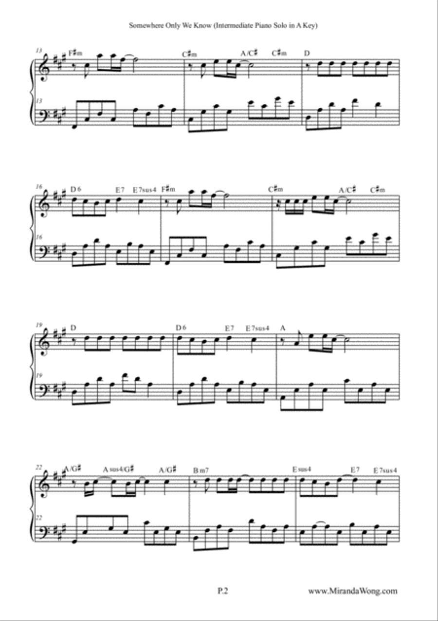 Somewhere Only We Know Easy Piano scores gallery preview page 2