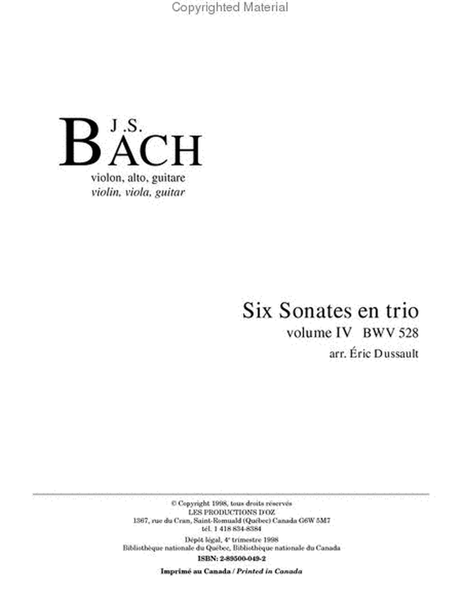 Six sonates en trio, vol. IV, BWV 528