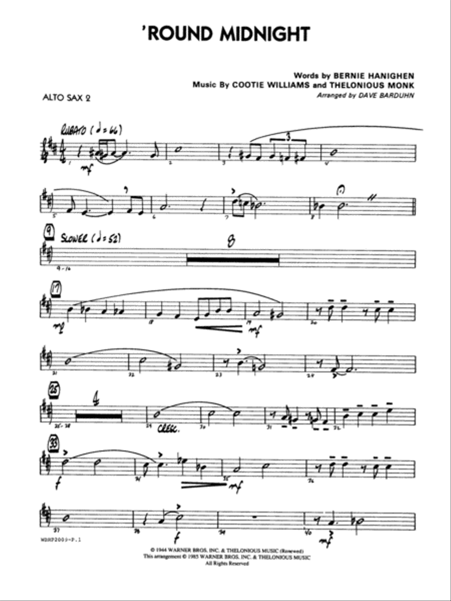 'Round Midnight: 2nd E-flat Alto Saxophone Jazz Ensemble scores gallery preview page 1