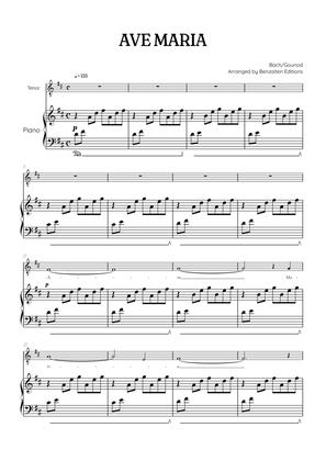 Bach / Gounod Ave Maria in D major • tenor sheet music with piano accompaniment