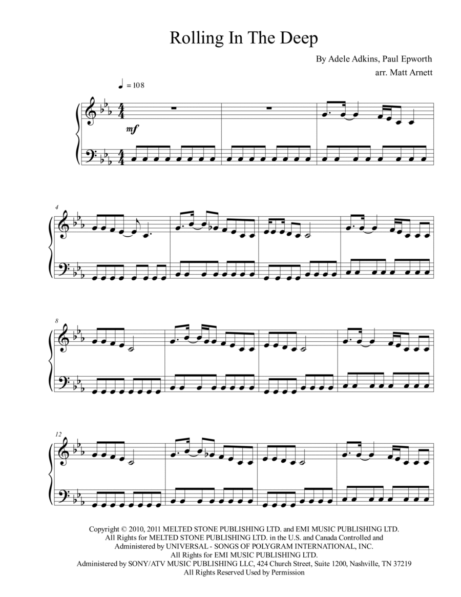 Rolling In The Deep Easy Piano scores gallery preview page 1