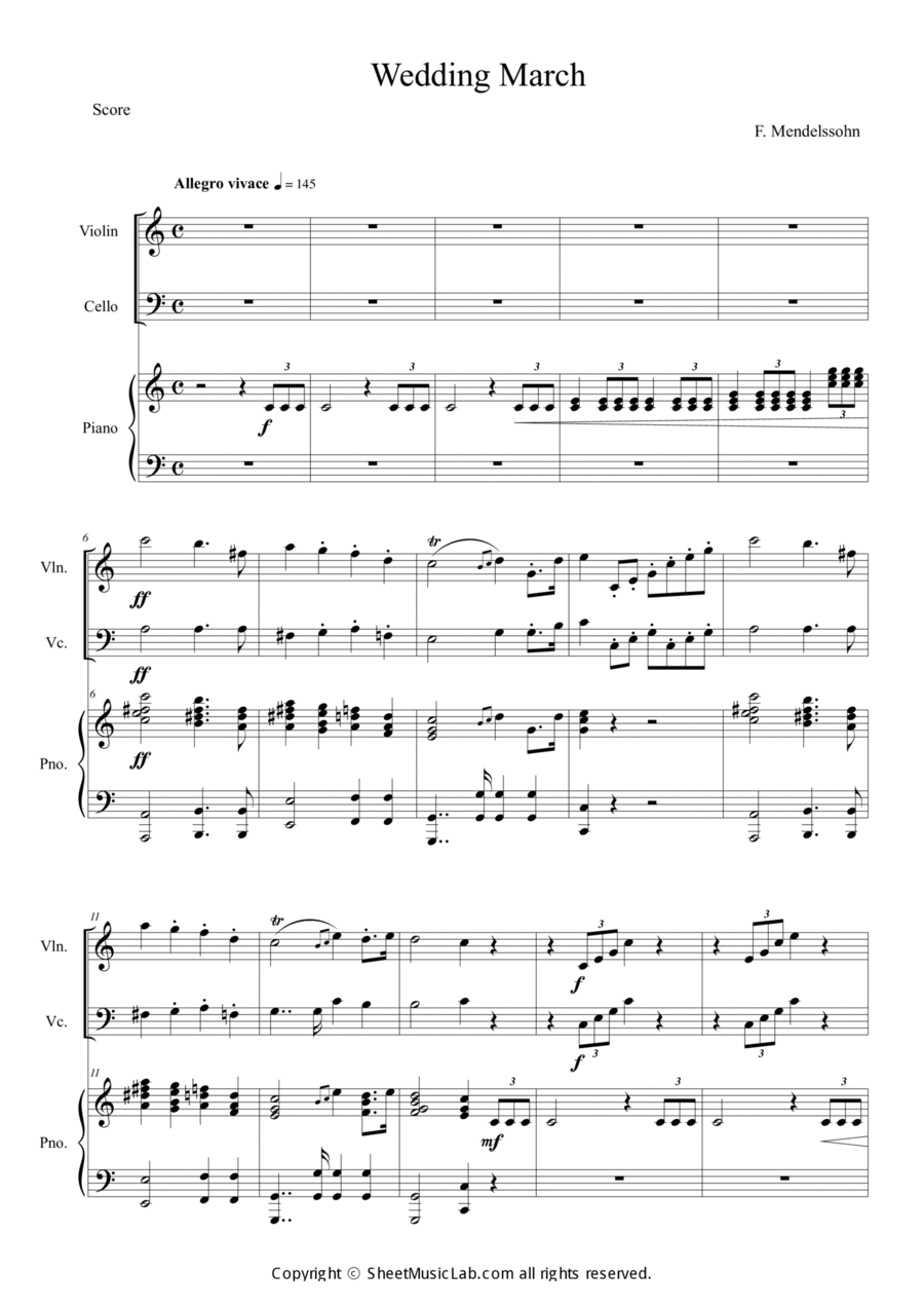 Wedding March Piano Trio scores gallery preview page 1