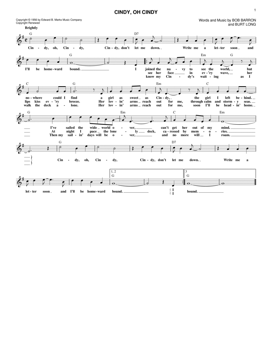 Cindy, Oh Cindy Acoustic Guitar scores gallery preview page 1