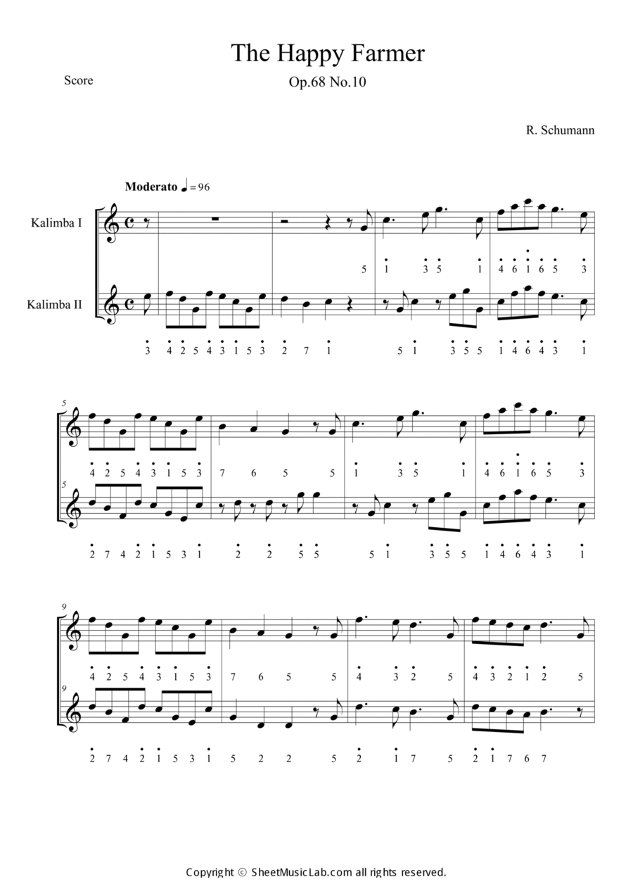 The Happy Farmer Op.68 No.10 (in C) Kalimba scores gallery preview page 1
