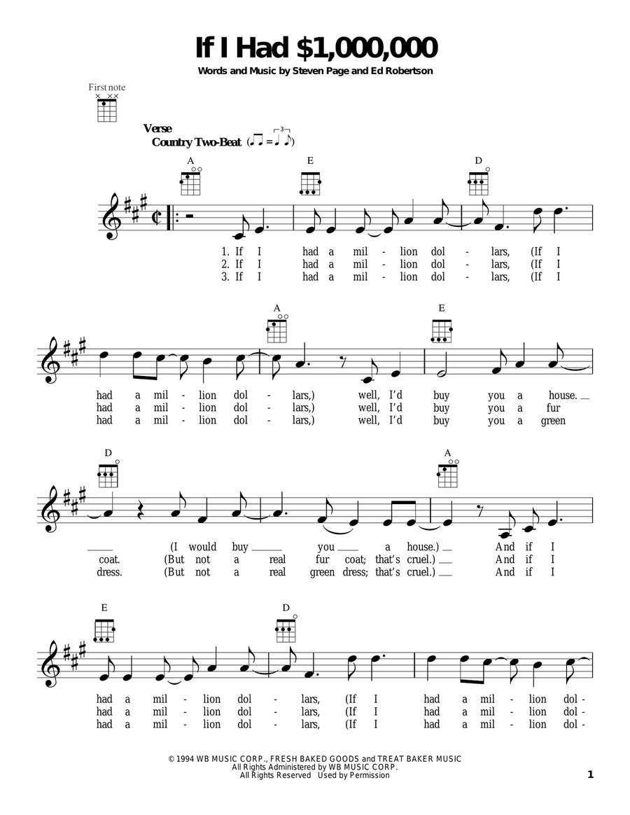 If I Had $1,000,000 Ukulele scores gallery preview page 1