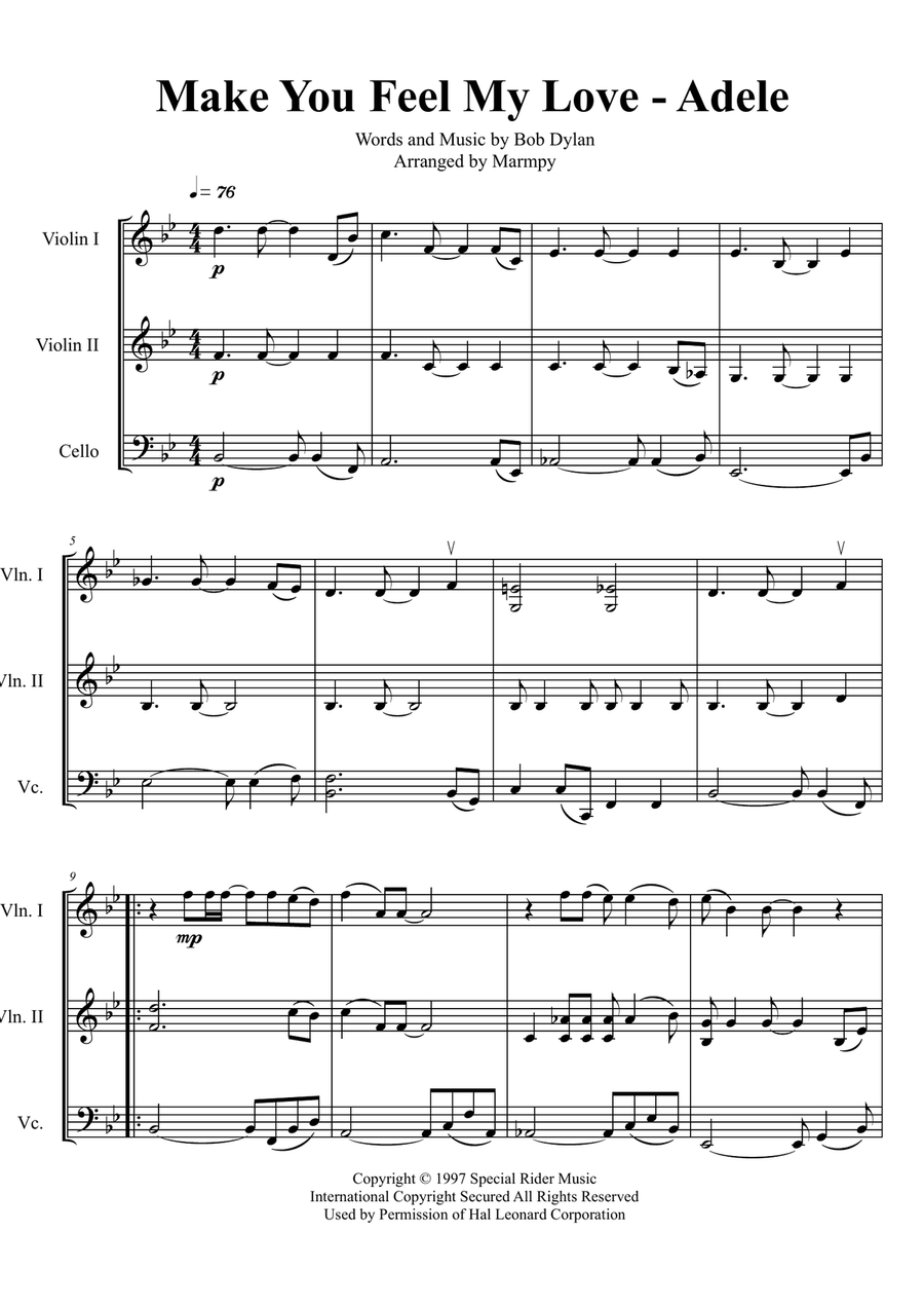 Make You Feel My Love String Trio scores gallery preview page 1