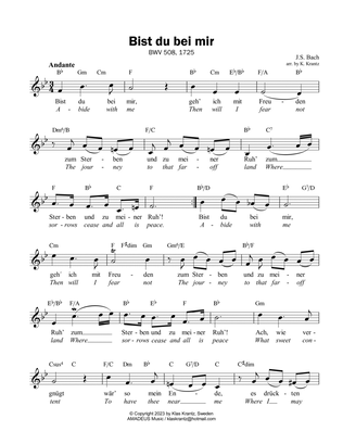 Bist du bei mir, Be thou with me BWV 508, lead sheet, guitar chords (Bb Major)