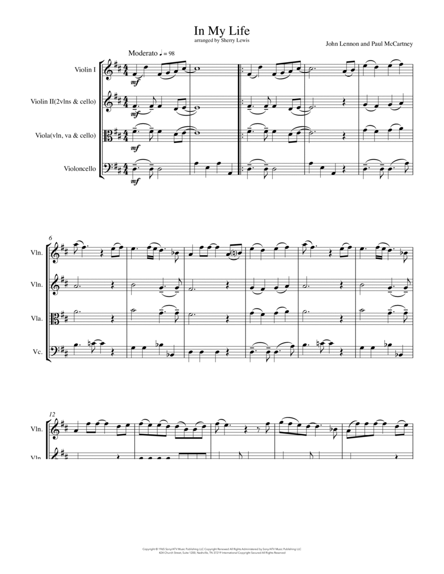 In My Life String Trio scores gallery preview page 1